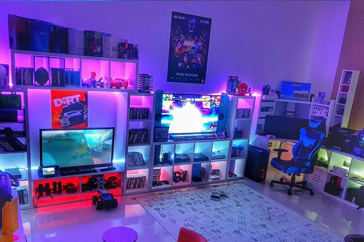 setup at night !  Game room design, Gaming room setup, Video game